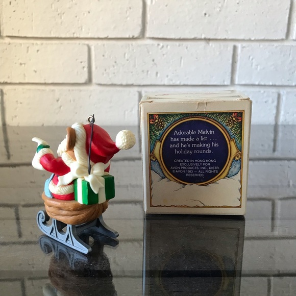 Avon Christmas Ornament 1983 Melvin P Merry Mouse Nut Shell Sled Box Vintage - Picture 5 of 10
